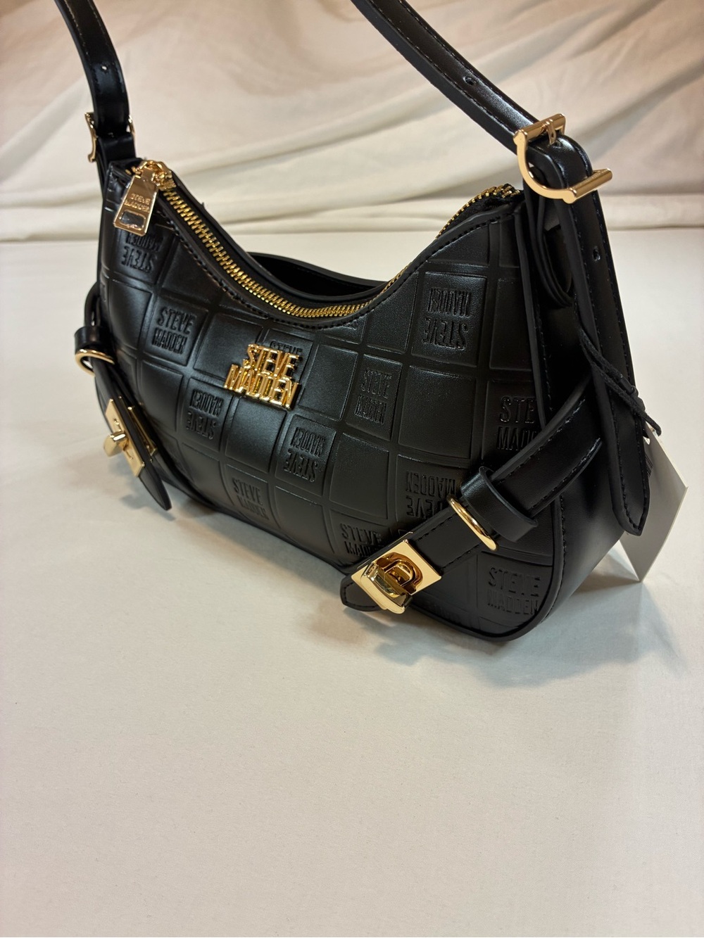 Steve Madden Black Quilted Mini Shoulder Bag with Gold Accents - Picture 2 of 11